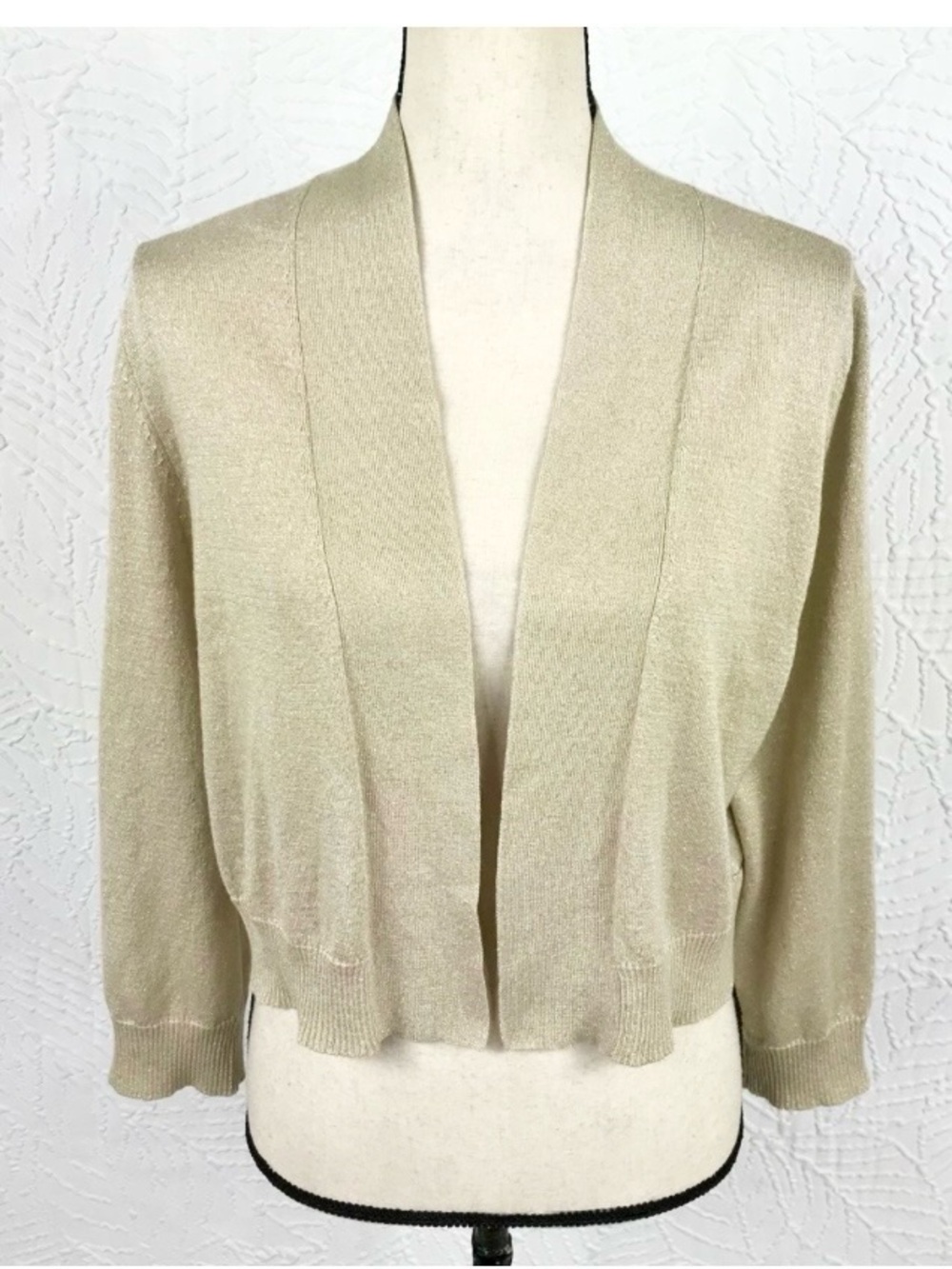 Calvin Klein Gold Metallic Sparkle Open-Front Women's Cropped Cardigan Size S